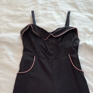 Bettie Page Three-quarter Pants Jumpsuit, Black with Pink Polka Dot Size XL